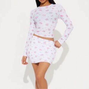 Floral Long Sleeve Top and Skirt Set
